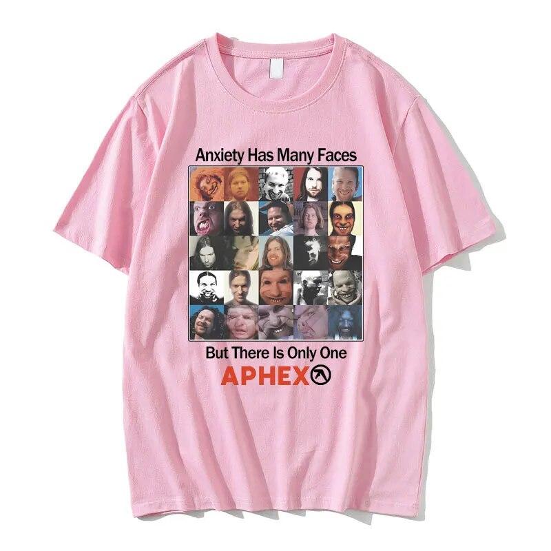 Британская электронная музыка Aphex Twin Anxiety имеет много лиц, но есть только одна футболка с рисунком APHEX, женская винтажная футболка унисекс