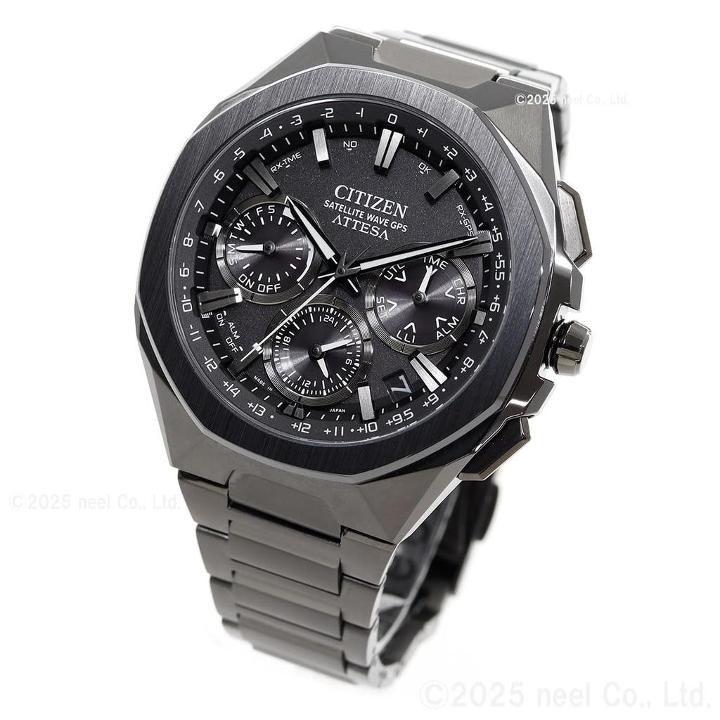 Часы Citizen Attesa Satellite Ceramic Black Titanium, Питание от света, Eco-Drive, GPS, Радиоуправление, Водонепроницаемые, Черные, Безель, Серия, CC4105-69E,