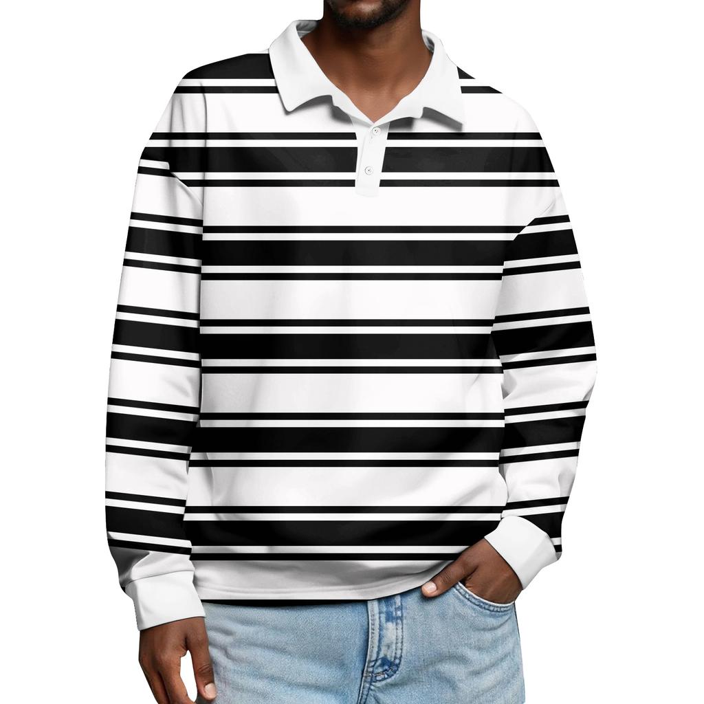 Мужские повседневные топы с длинными рукавами на пуговицах с полосатым принтом