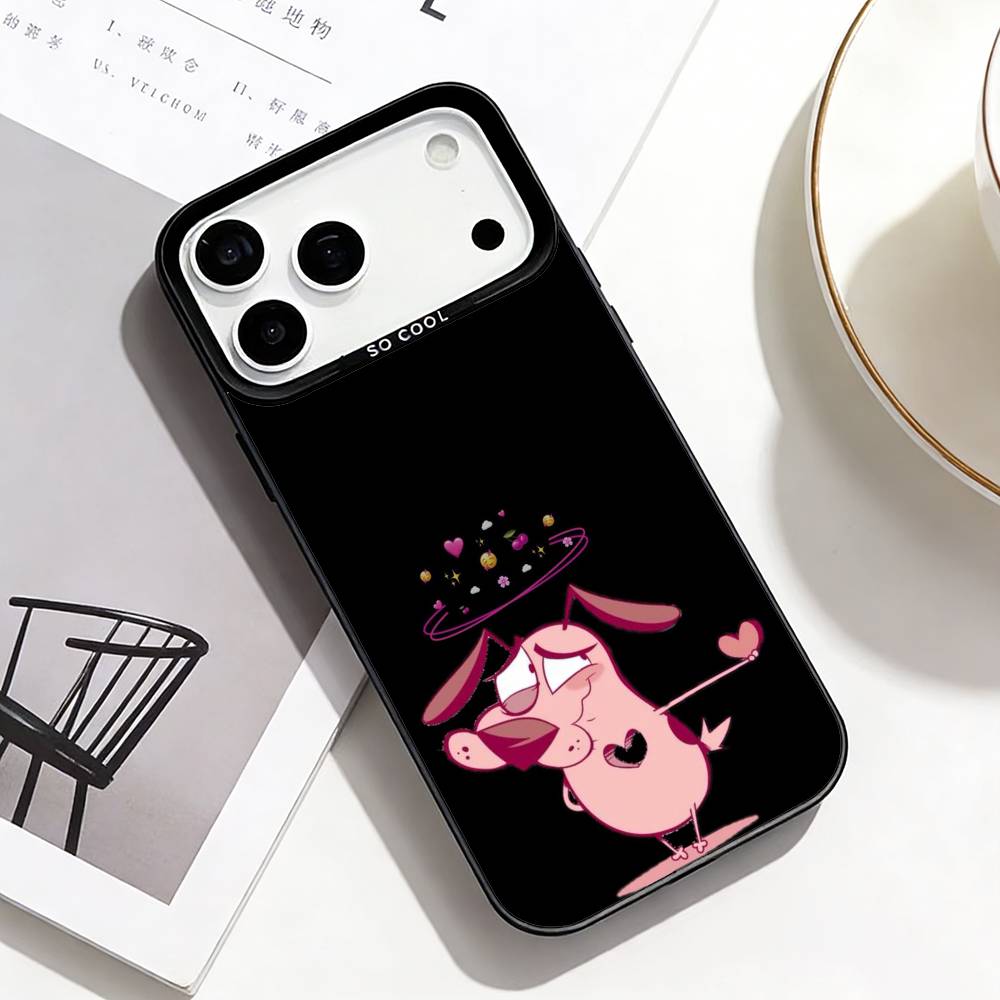 Чехол для телефона C-Courage the Cowardly D-Dog для iPhone 17, 16, 15, 14, 13, 12, 11 Plus, Pro Max Черная рамка Посеребренная крышка