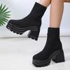 Women's Ankle Boots Platform Boots Fashion Knitted Womens Boots Autumn Casual Chunky Short Boot New Sexy High Heels Botas Mujer