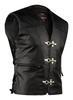 Mens Leather Vest for Motorcycle Braided Waistcoat with Metal Hooks