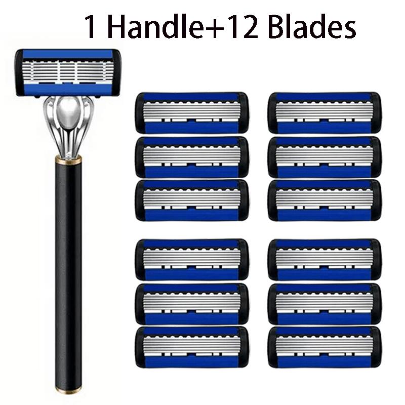 6-слойное лезвие бритвы, классическая бритва многоразового использования, черная бритва со сменным лезвием, безопасная мужская ручная бритва