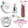 Large Real Silicone Dildo Negative Inverted Flat Stainless Steel Chastity Cage with Three Way Anti-Slip Belt for Men Adult BDSM