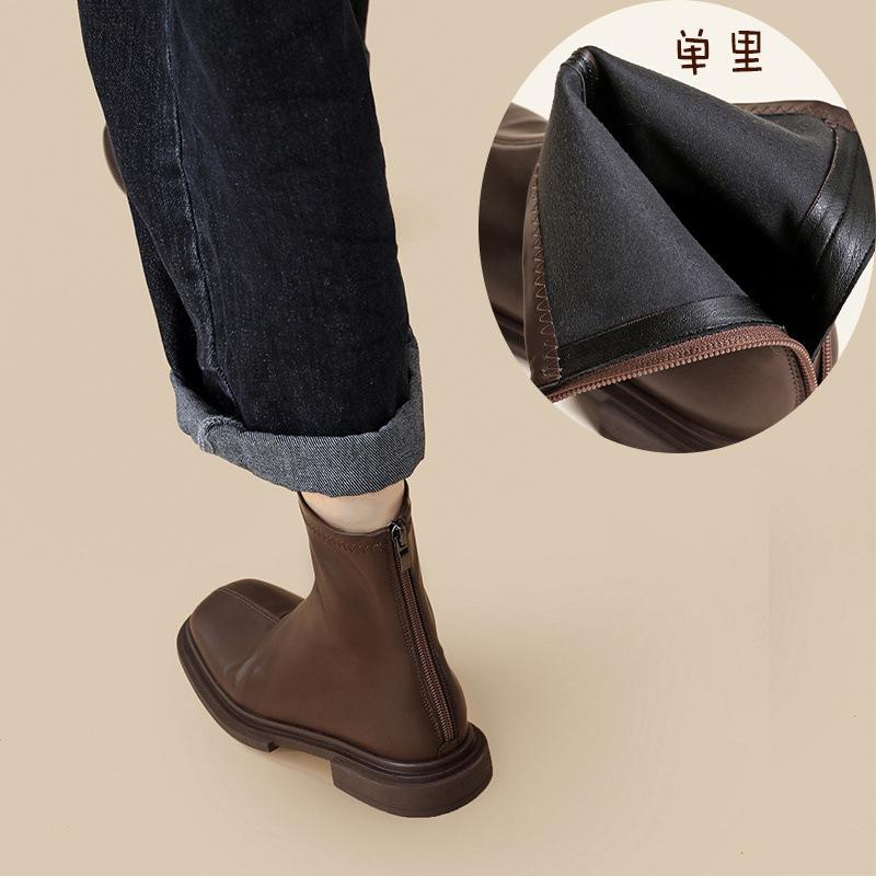 Кожаные короткие женские ботинки 2024 года, новые ботинки Martin в британском стиле, весна-осень, бежевые утолщенные тонкие ботинки в иностранном стиле, голые ботинки