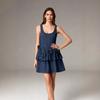 Womens Floral Print Sleeveless Denim Midi Dress High-Waisted Asymmetrical Fit Elegant Office Chic 2025