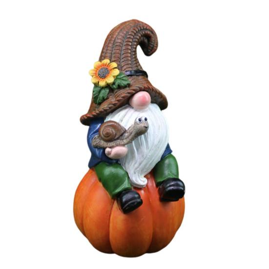 Садовая тыква Гном Фигурка держащая улитку Сидящий гном Эльф Статуэтка из смолы Скульптура для дома и улицы День благодарения Праздник урожая Осень Рабочий стол