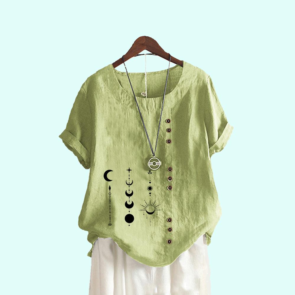 Ladies Plus Size Pullover Loose Shirt Women Casual Round Neck Print Blouses Summer Fashion Short Sleeve T-shirt