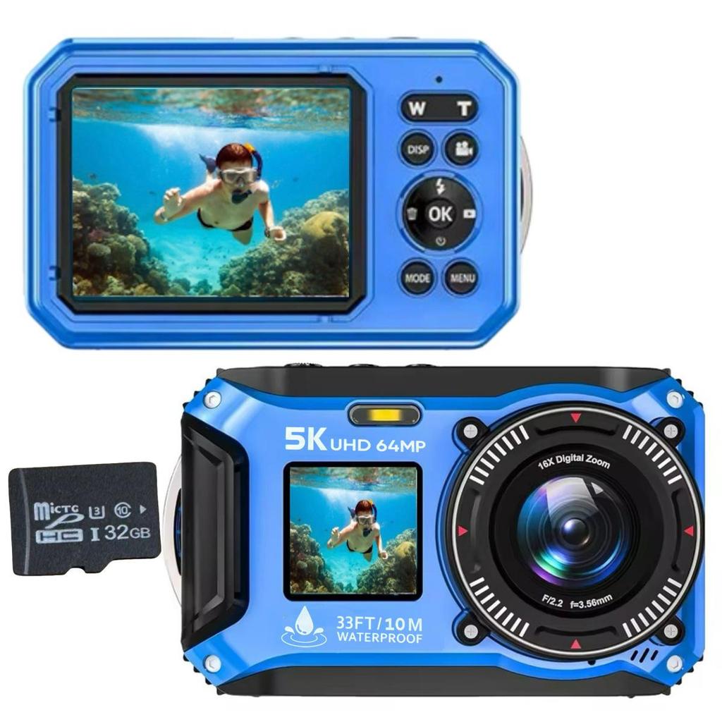 4K Dual Screen Waterproof 64MP Autofocus Underwater Digital Camera - English Version