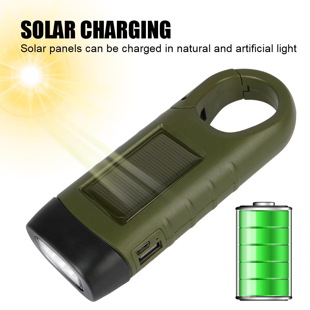 Emergency Hand Crank Dynamo Solar Flashlight Rechargeable Portable For Fishing Boating Hiking LED Flashlight