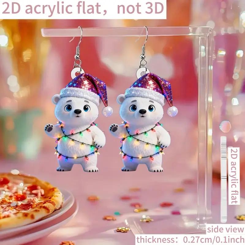 Christmas Polar Bear Earrings with Lights - Cute Acrylic Design