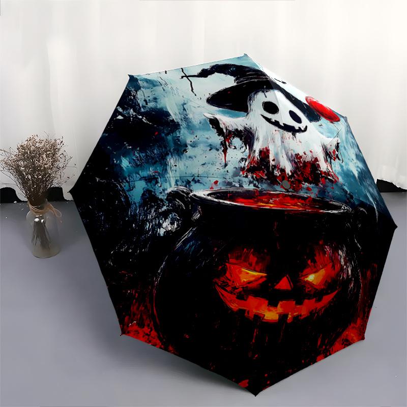 1pc Halloween Ghost Pattern Automatic Umbrella is Fashionable and Good-Looking, Suitable for Travel and Daily Use.Y044