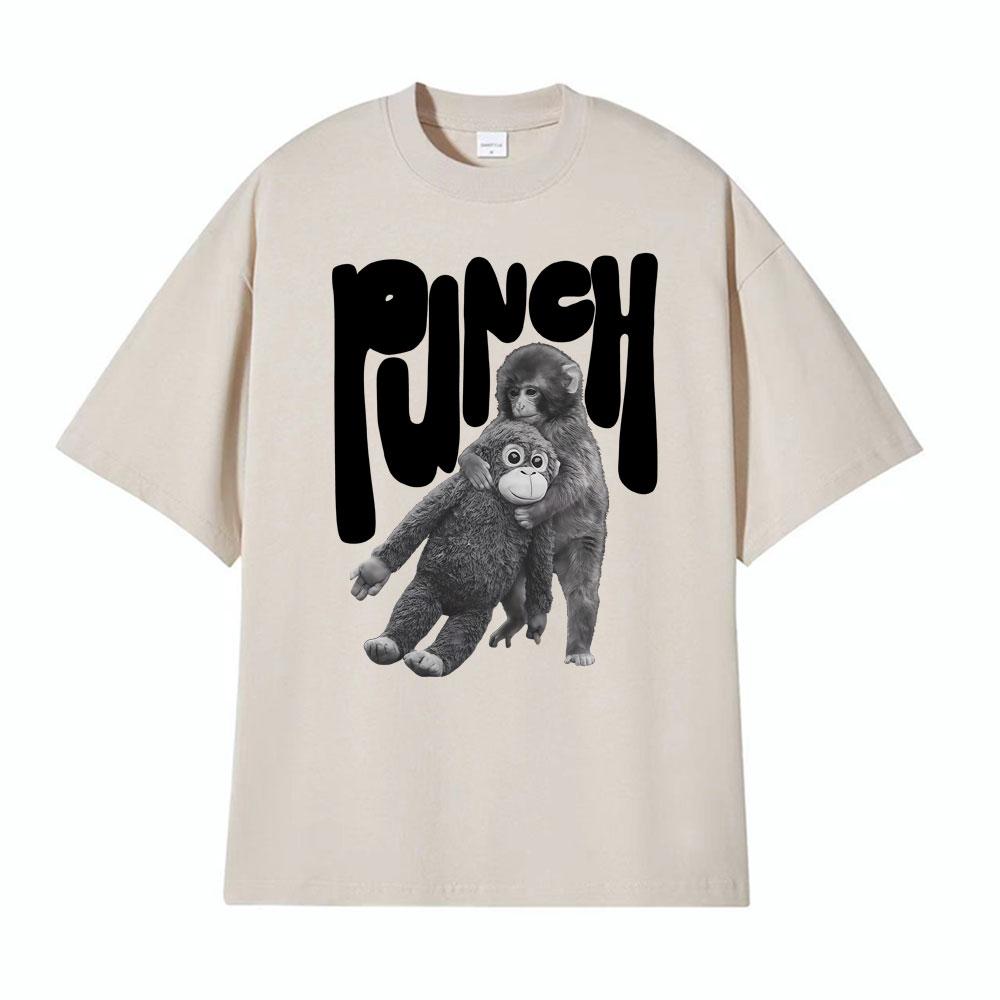Punch The Monkey Графическая футболка в винтажном стиле Мужская одежда Летние винтажные модные футболки Топы 100% хлопок Оверсайз футболки