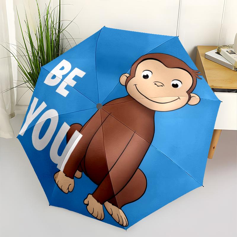 Curious George Fashionable Automatic Opening/Closing Folding Umbrella. Portable and Foldable, Ideal for Gift, Travel, and Daily Use.