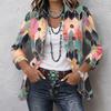 Women's Casual Floral Print Long Sleeve Ruffle Button-Down Shirt Jacket for Spring and Fall