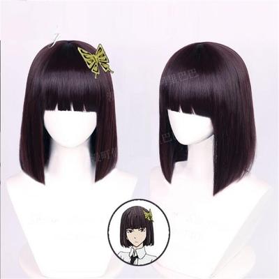 Аниме Bungo Stray Dogs Akiko Yosano Косплей Парик Бабочка Шпилька Короткий Боб Фиолетовые Черные Волосы Термостойкие Парики + Шапочка для Парика