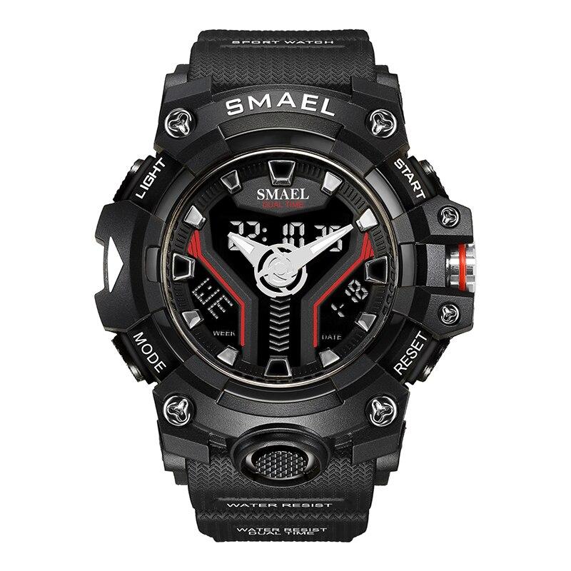 SMAEL 8075 Мужские Спортивные Часы с Аналоговым и Цифровым Двойным Дисплеем - 50М Водонепроницаемые, Светодиодная Подсветка, Двойное Время, Будильник, Хронограф, Секундомер
