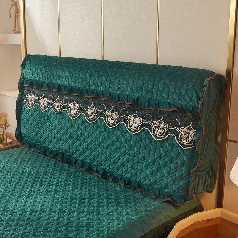 Кружевные чехлы на изголовье кровати, плюшевые бархатные двойные стеганые чехлы Queen King, защита от столкновений, полное покрытие, защита спины с карманом