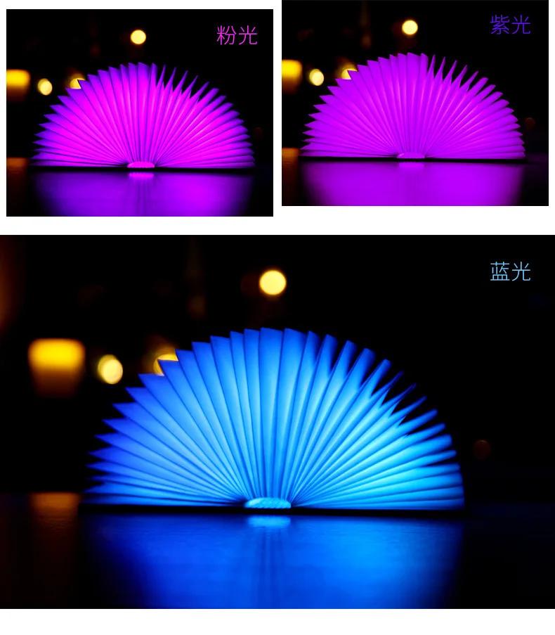 3D Складной Креативный светодиодный ночник RGB Цвет USB Перезарядка Деревянная книга Светильник Декор Спальня Настольная лампа для ребенка Подарок на день рождения