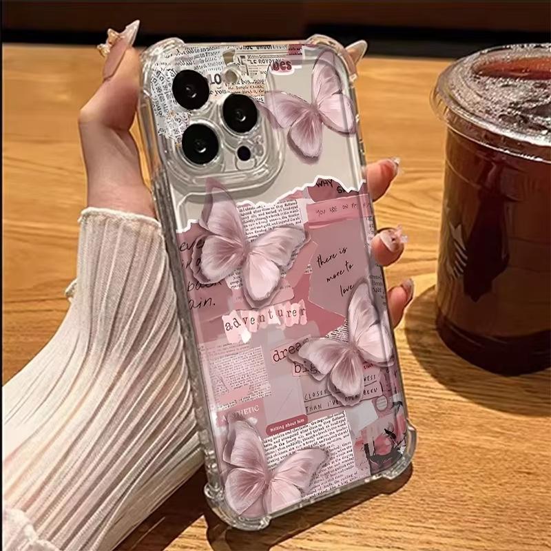 Newspaper Butterfly Pattern Transparent Phone Case For iPhone 11 17 13 12 14 15 16 Pro Max XS XR 15 Plus 16E 17E Soft TPU Cover