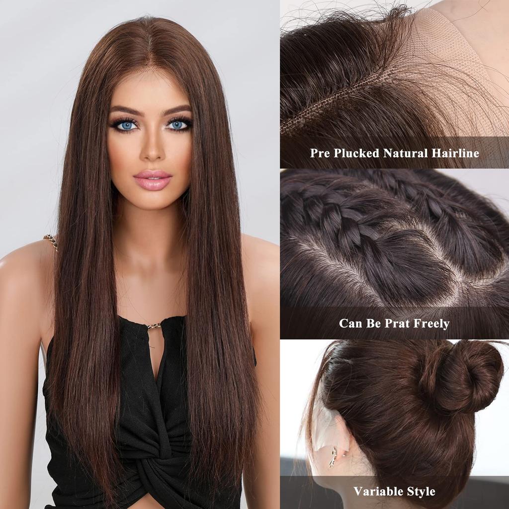 HAIRCUBE 13x6 HD кружевные передние парики прямые коричневые человеческие волосы парики бразильские бесклеевые с детскими волосами 24 дюйма