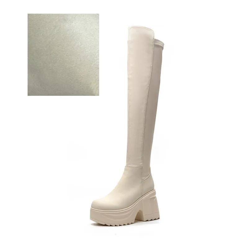 Женские сапоги для езды, женские сапоги выше колена, каблук высотой 10 см, эластичные узкие сапоги на платформе для женщин