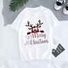 cotton   Christmas Cartoon Rudolph Reindeer Breaking Paper Print T Shirt Women Holiday Casual Short Sleeve Top