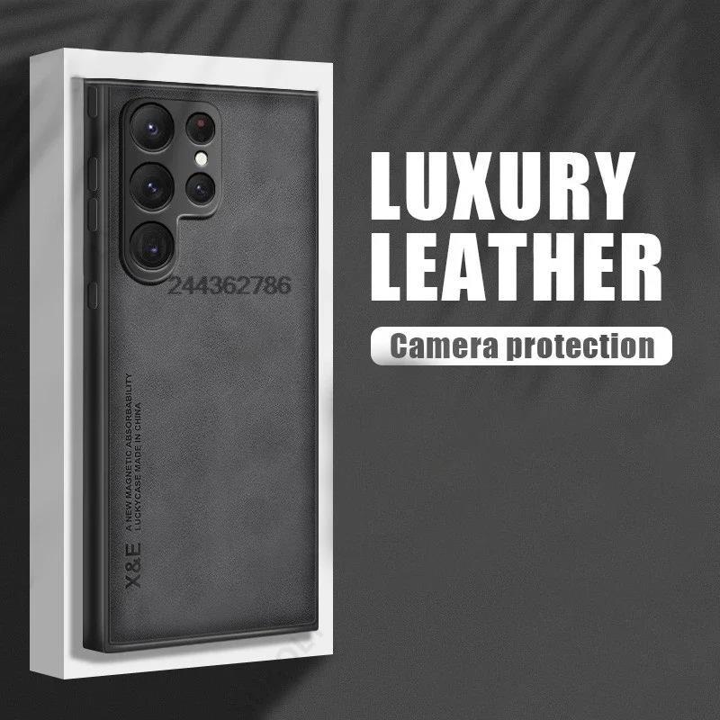 Магнитный чехол из овчины для Samsung S25 S24 S23 S22 S21 S20 Plus FE S10 Capa Для Samsung Note 20 Ultra Матовый кожаный чехол для телефона