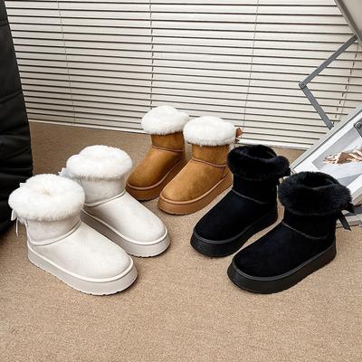 Женские зимние утепленные мехом ботинки-луноходы с меховой отделкой, легкой толстой подошвой, противоскользящей амортизацией, износостойкие, повседневные спортивные хлопковые ботинки