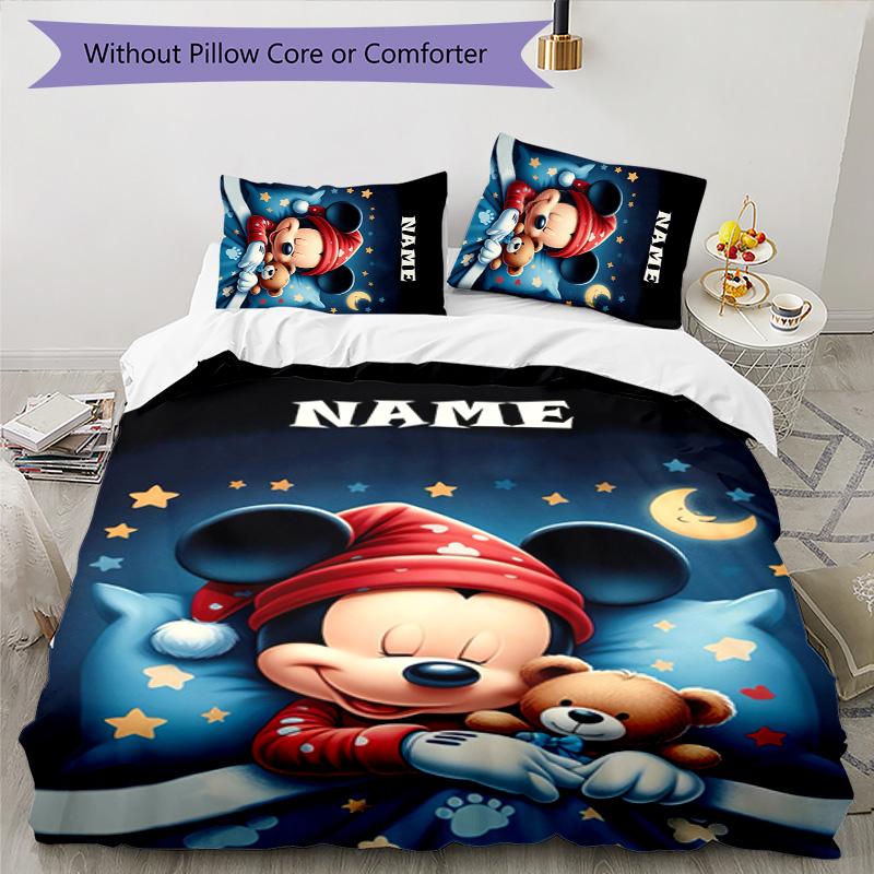 3pcs Mickey5 Cover Set - Personalized Name, HD Printed Bedding with 1 Cover and 2 Pillowcases - Perfect for Home Decor, Easy Care