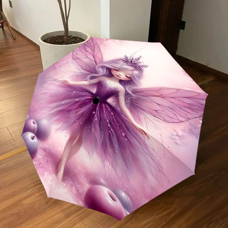 1PC fairy, applesAutomatic Open/Close Umbrella with Windproof, 8-Rib Sturdy Canopy, Durable Ribs, Fashionable Design, Outdoor Accessory, Fun Prin, Hol