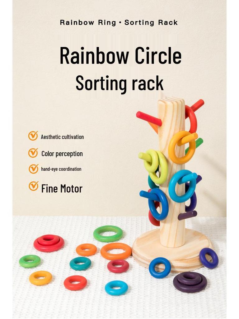 Rainbow Wooden Stacking Rings for Kids - Interlocking Building Blocks with CE Certification