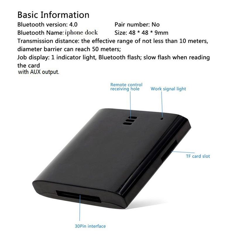 30Pin Interface To Bluetooth Receiver Audio 4S Port To Bluetooth Adapter