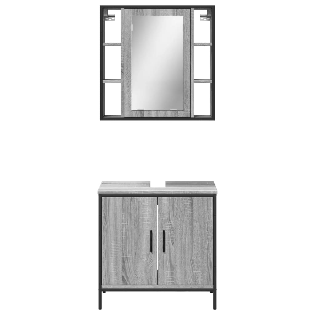 2 Piece Bathroom Furniture Set Grey Sonoma Wood Based Panel