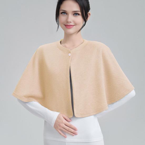 Women Shawl Solid Color Button Closure Autumn Winter Windproof Shawl Hemming Protection Loose Fit Soft Shawl Wrap