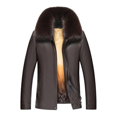 Куртка из натуральной кожи мужская большого размера, меховая, зимняя, короткая, с воротником из лисьего меха, с подкладкой из норки