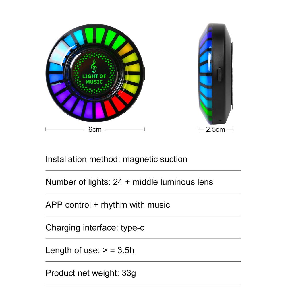 Pumwoy Лампа ритма автомобильной музыки, RGB-свет управления звуком, свет ритма автомобильной музыки, свет ритма музыкальной атмосферы,
