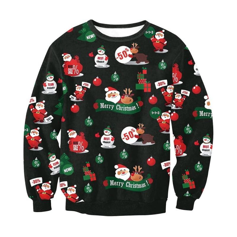 Christmas Sweatshirt Couples Santa Elk Print Long Sleeve Crew Neck Fall Casual Top