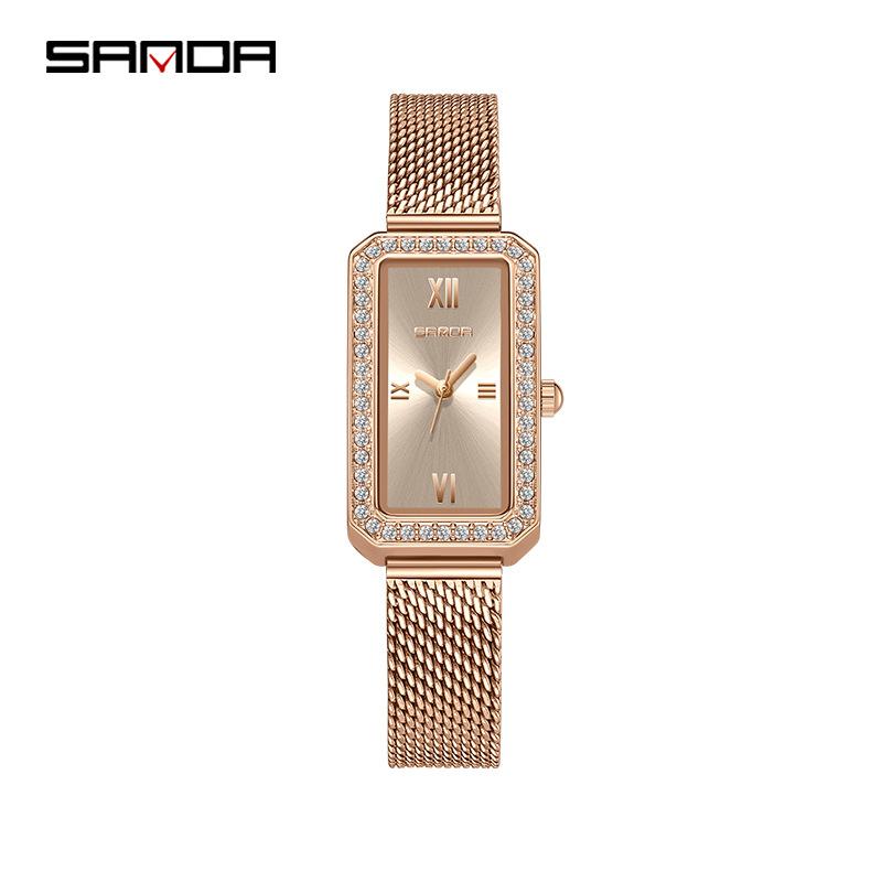 Fashion Sanda Top Brand Trendy Design Rectangle Dial Waterproof Quartz Movement Business Women Analog Wrist Watch