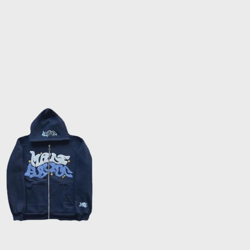 Толстовка с капюшоном на молнии с принтом из пеноматериала и буквами в европейском и американском уличном стиле 2023 года