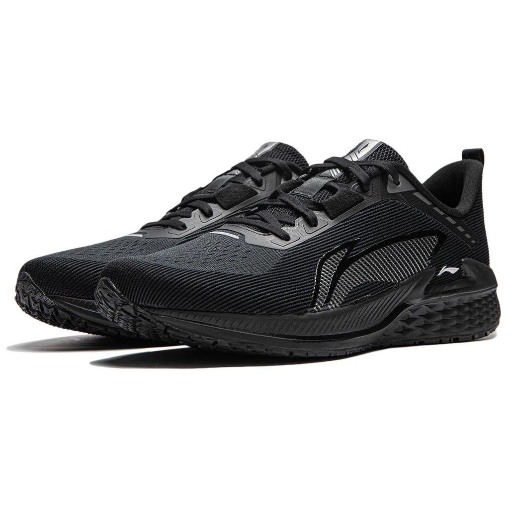 Li Ning Удобная и дышащая ткань Амортизация, износостойкие низкие беговые кроссовки мужские черные ARBU003-2