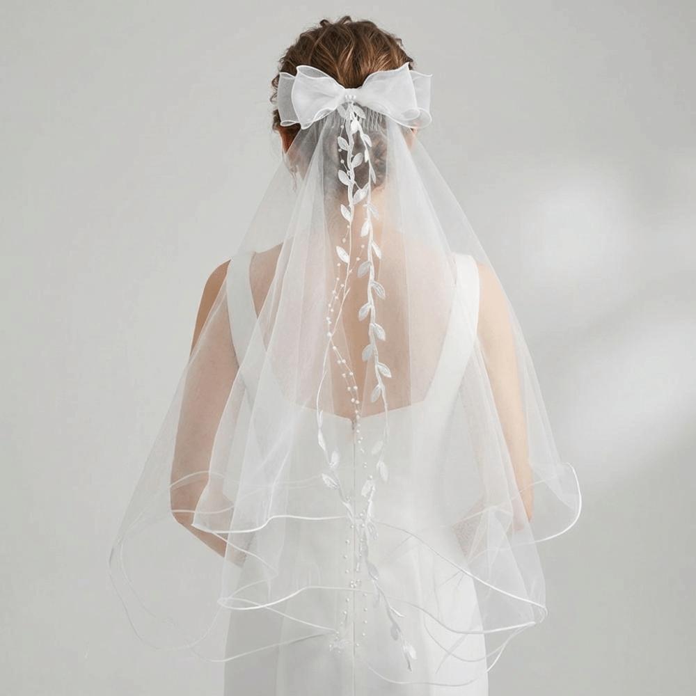 Polyester Bow Veil Hair Hoop Mesh Bridal Tulle Portable Girls Head Gauze  Birthday Headdress
