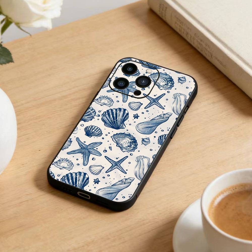 Colorful Marine Organism Phone Case For iPhone 17 16 15 14 13 12 Max Plus Silicone Black Cover