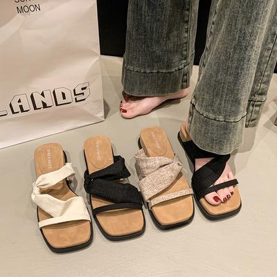 Летние ретро отпуск танкетка шлепанцы пляжные с открытым носком сандалии швабра модные универсальные на толстой подошве закрытый носок крутые шлепанцы