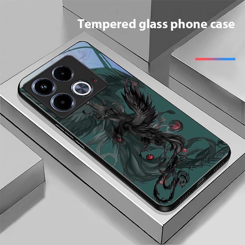 Черный мультяшный Дапенг для Infinix Note 40 4G 30i 12 G96 Smart 8 Hot 9 Play 10 11S 12 20i 50 Pro Plus 5G Чехол для телефона из закаленного стекла