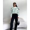 Womens Loose Fit Round Neck Long Sleeve Knit Sweater Striped Color Block Casual Pullover 2025