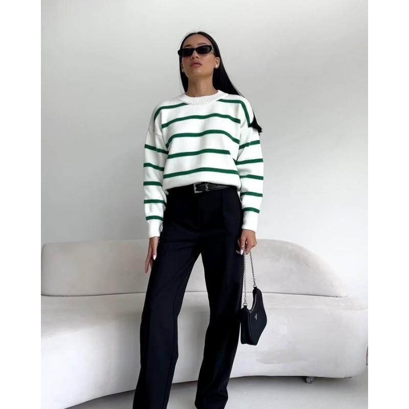 Womens Loose Fit Round Neck Long Sleeve Knit Sweater Striped Color Block Casual Pullover 2025
