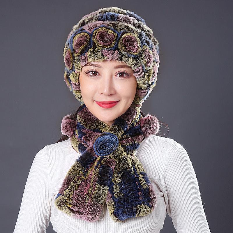 Fur Hat Female Winter Rex Rabbit Hair Middle Old Lady Warm Grandma Hat Mother Hat Old Man Hat Hair Scarf