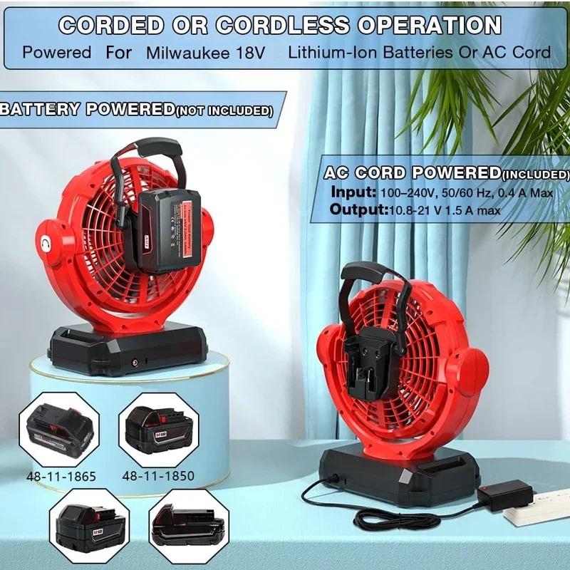 Беспроводной и проводной вентилятор с питанием от аккумулятора Milwaukee 18V Li-ion, уличный вентилятор, EU/US/UK вилка, портативный уличный вентилятор, три скорости ветра