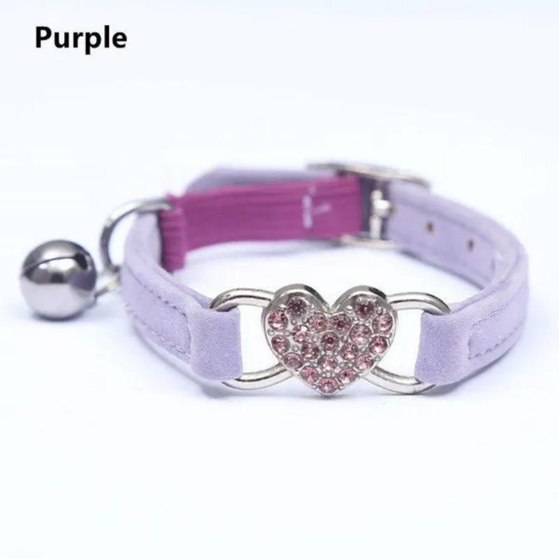 1 шт. Ошейник для кошки Регулируемый Дизайн Сердце со стразами Колокольчик Бархатный Ошейник для маленького питомца